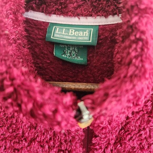 L.L. Bean Vest Women's Large Fuzzy Fleece Full Zip Burgundy Red - Picture 4 of 4